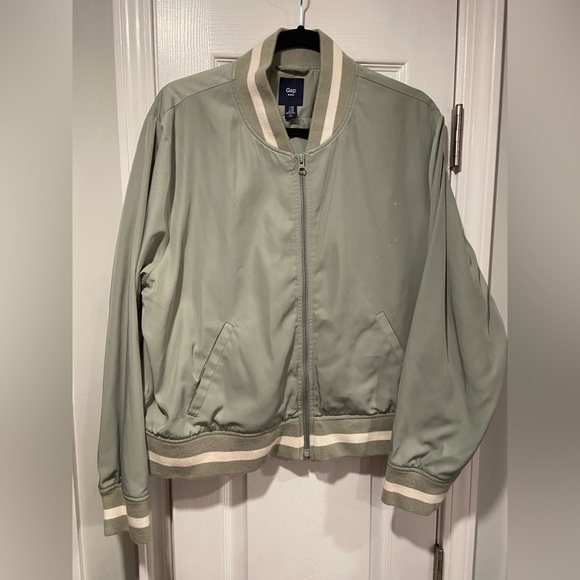 Gap Mint Green Cream Striped Varsity Bomber Jack Full Zip Pockets Size XXL - Picture 1 of 10